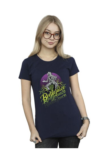 Beetlejuice Womens/Ladies Purple Circle Cotton T-Shirt - Navy Blue