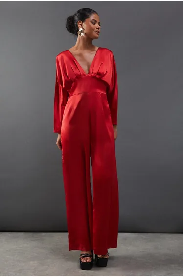 Satin Batwing Wide Leg Jumpsuit