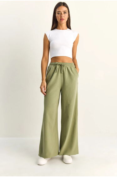 LUCCI Wide Leg Cotton Trousers with Drawstring Waist