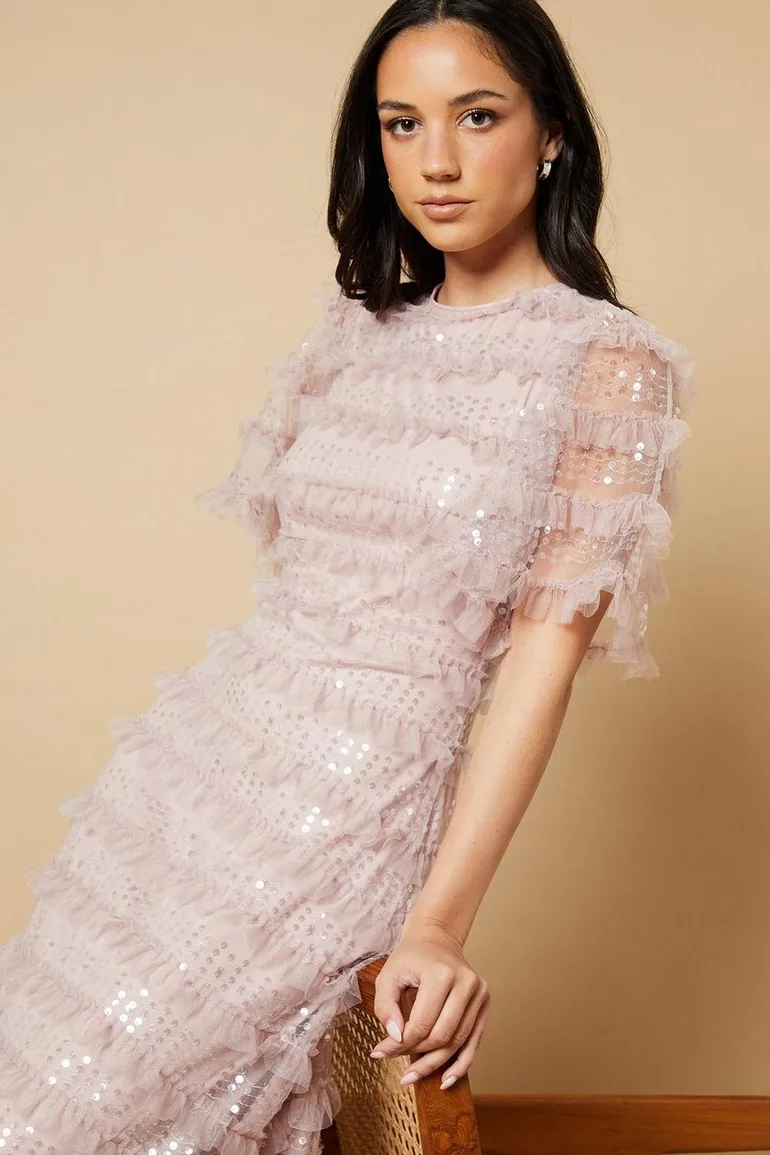 Sequin Ruffle Detail Maxi Dress - 2