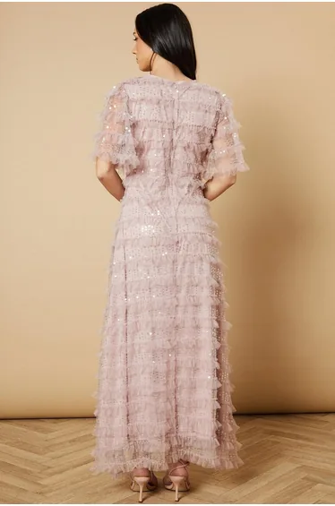 فستان اويسيس شيفون زهري ماكسي على شكل حرف A