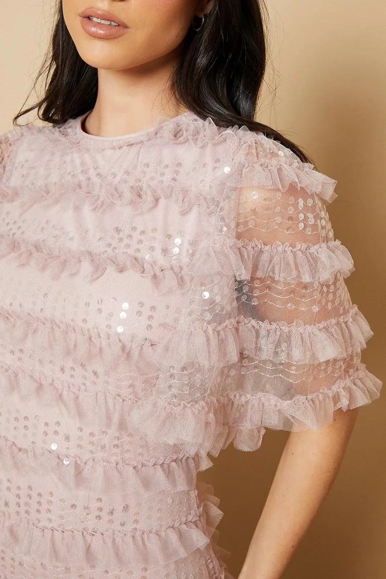 Sequin Ruffle Detail Maxi Dress - 3