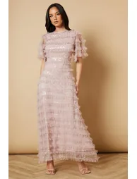 Sequin Ruffle Detail Maxi Dress