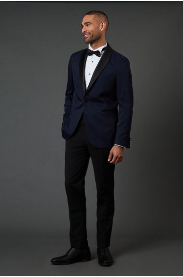 Navy Jacquard Shawl Collar Tailored Fit Tuxedo Jacket