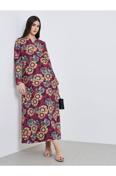 Women Floral Printed Long Sleeve Jalabiya