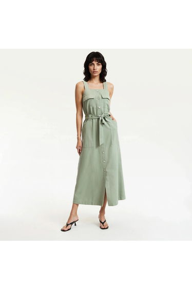 Lyocell/Cotton Strappy Midi Dress