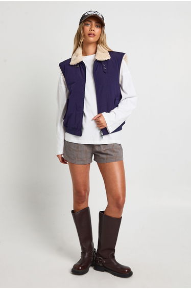 Faux Fur Lined Gilet - navy