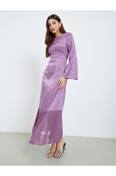 Women Purple Long Sleeves A-Line Maxi Dress