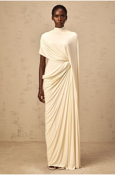 Priscille asymmetrical draped cape & dress matching set in White