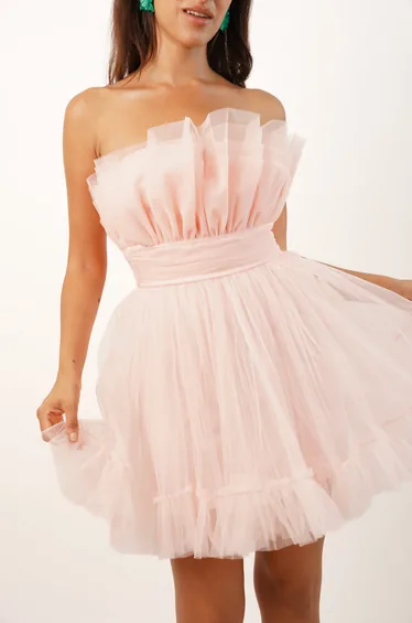 Nanita Tulle Mini Dress in Blush Pink