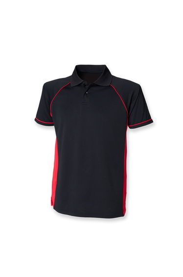 Finden & Hales Mens Panel Performance Sports Polo T-Shirt - Black/Red