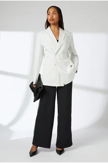 Double Breasted Linen Pinstripe Blazer