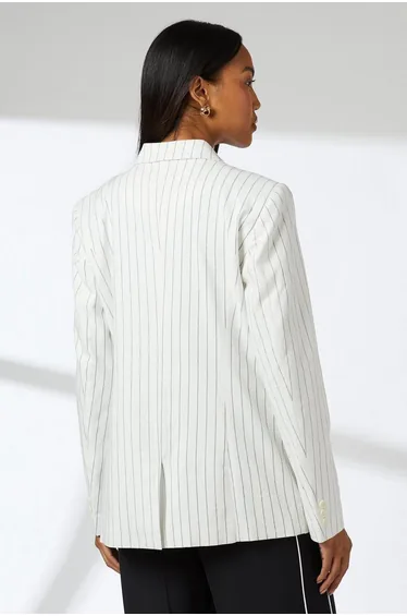 Double Breasted Linen Pinstripe Blazer