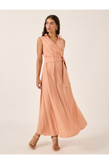 Sleeveless Wrap Maxi Dress with Tie-Up Detail