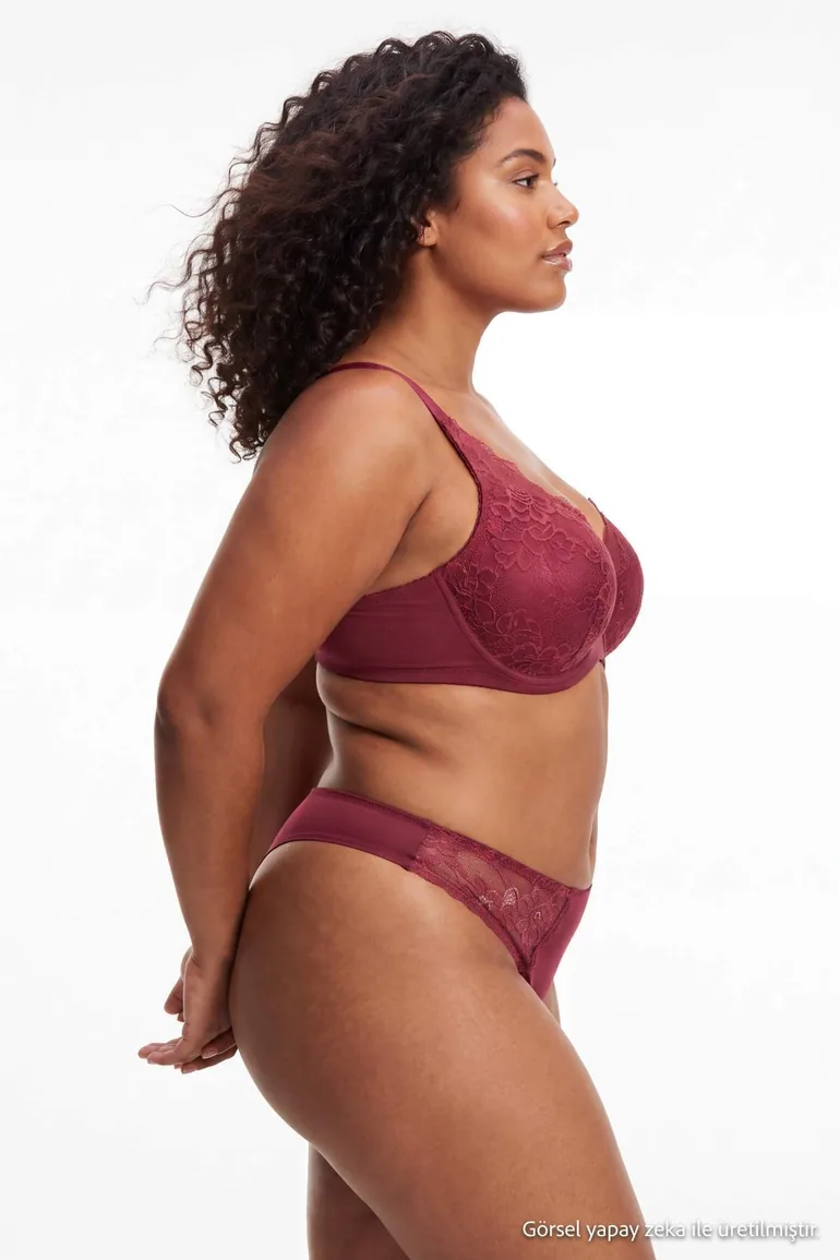 Purple Covered Lace Detailed Plus Size Underwear Set - 7