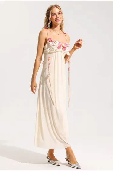 Astrid 3D Flower Mesh Midi Dress