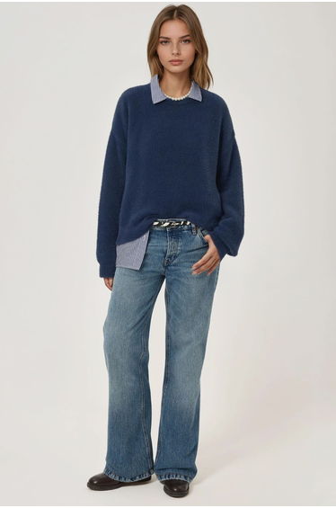 Bearded Crew Neck Ultra Soft Touch Knit Sweater