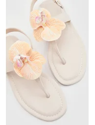Orchid Detail Toe Post Sandals - cream - 3