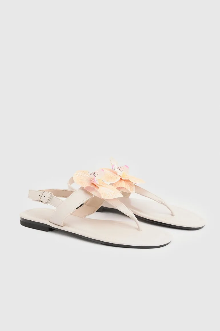 Orchid Detail Toe Post Sandals - cream - 1