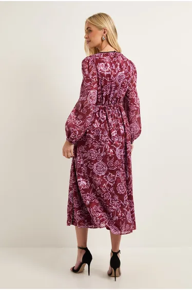 Petite Floral Jacquard Seam Detail Midi Dress