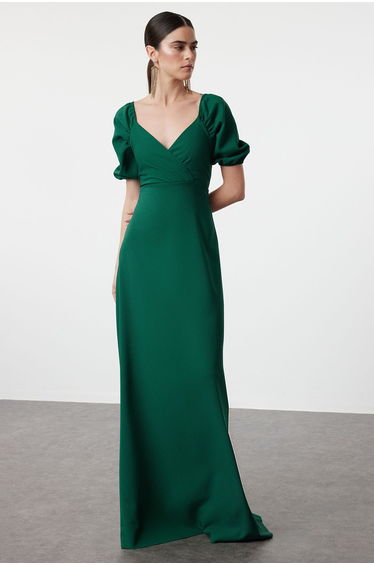 Emerald Green A-Line Woven Long Evening Dress & Graduation Dress