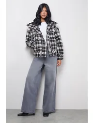 Oversized Check Chunky Rib Bomber