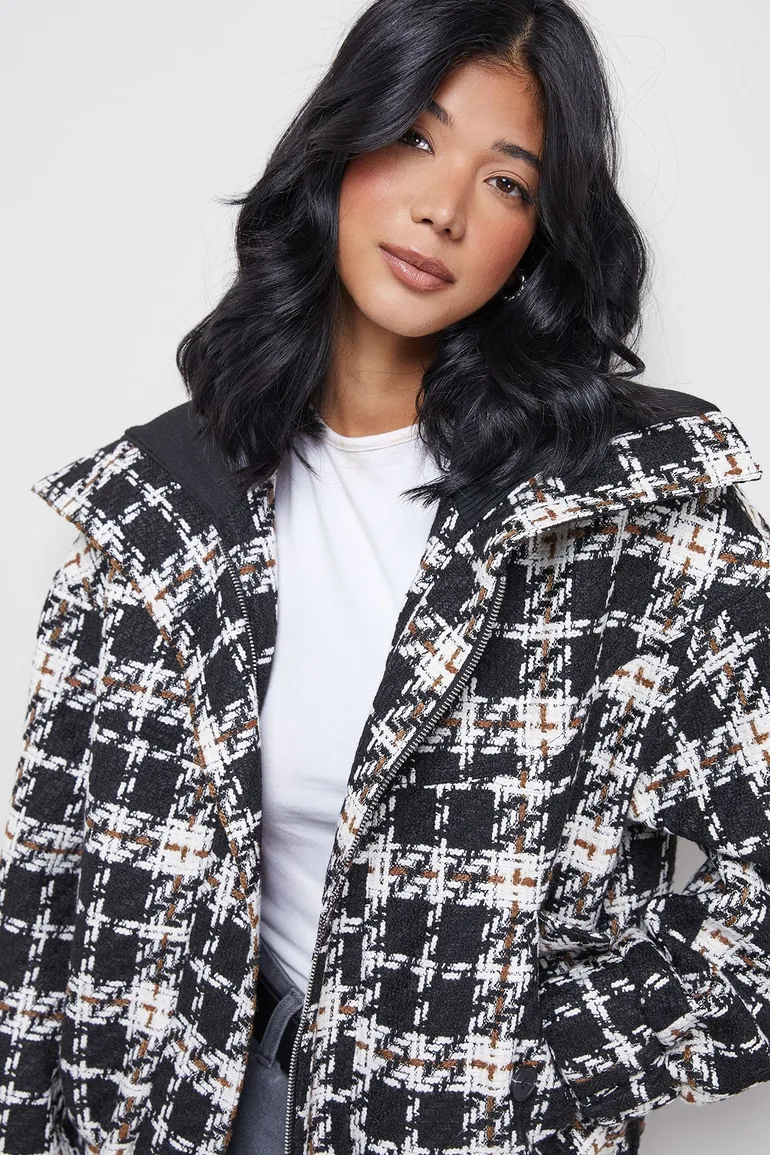 Oversized Check Chunky Rib Bomber - 3