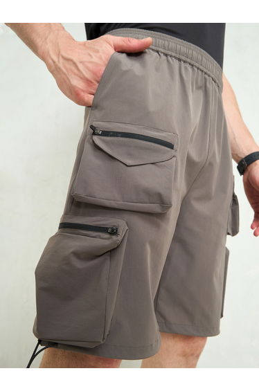 Dark Grey Utility Pocket Parachute Shorts