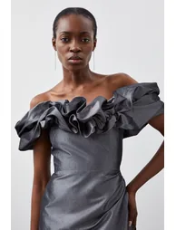 Metallic Off Shoulder High Low Tailored Maxi Dress - 1