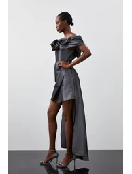 Metallic Off Shoulder High Low Tailored Maxi Dress - 2