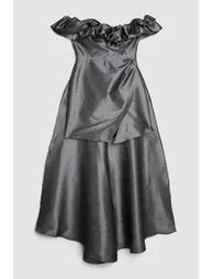 Metallic Off Shoulder High Low Tailored Maxi Dress - 3