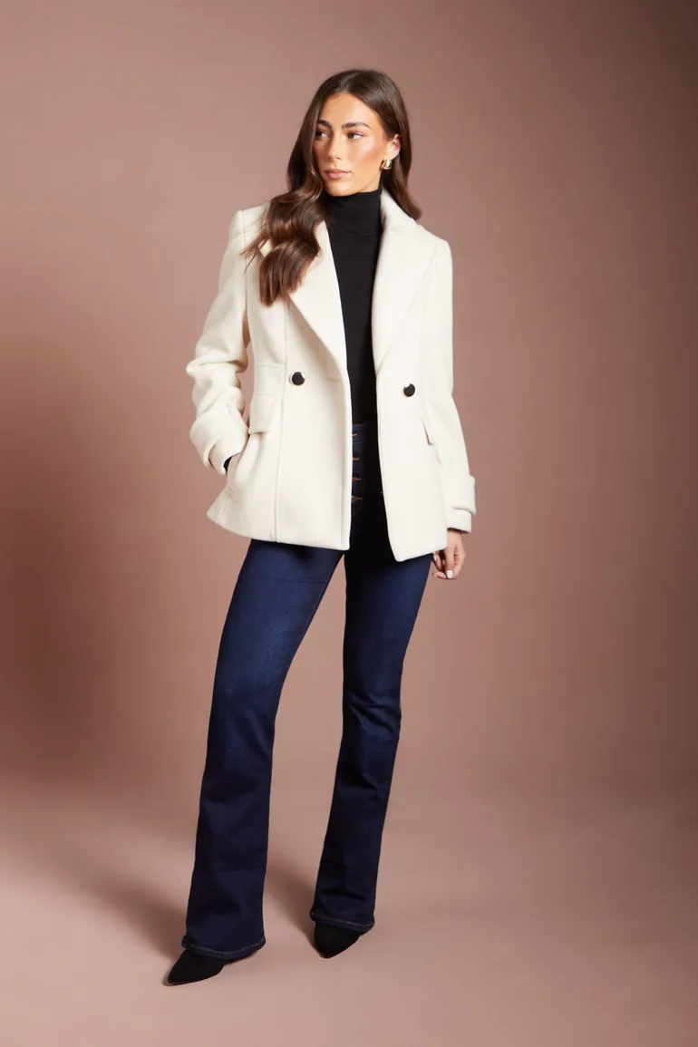 Ivory Wide Collar Button Detail Coat