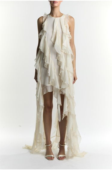 Liv Cream Ruffle High Neck Maxi Dress