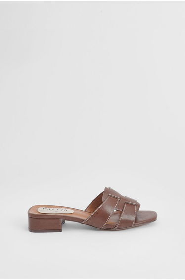 Lyla Faux Leather Interwoven Low Block Heeled Mules
