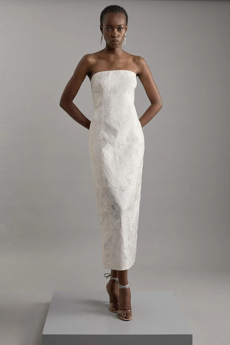 Shop Tailored Sheer Jacquard Bandeau Fitted Midaxi Dress Online in Oman