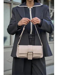 Beige Women's Coated Hand and Shoulder Bag - 1