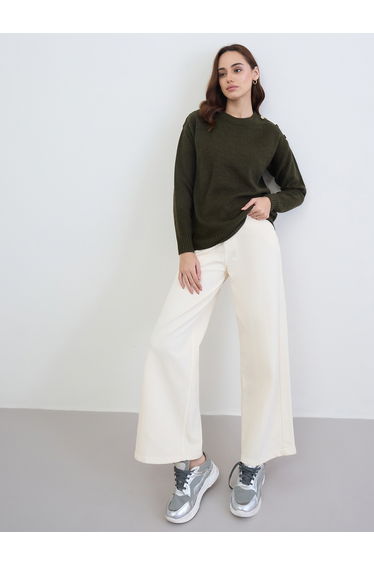 Olive Green Button Detail Sweater
