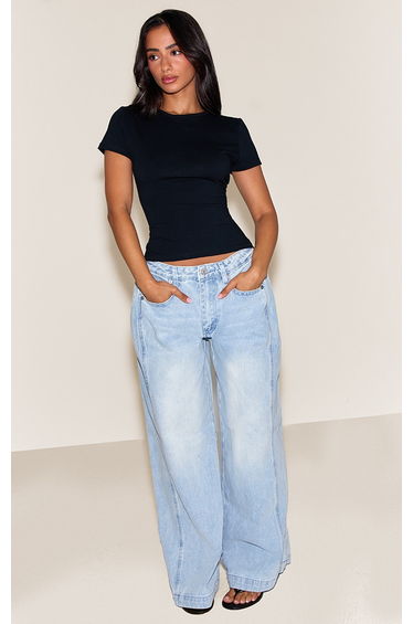 Petite Black Cotton Crew Neck Longline Short Sleeve T-shirt