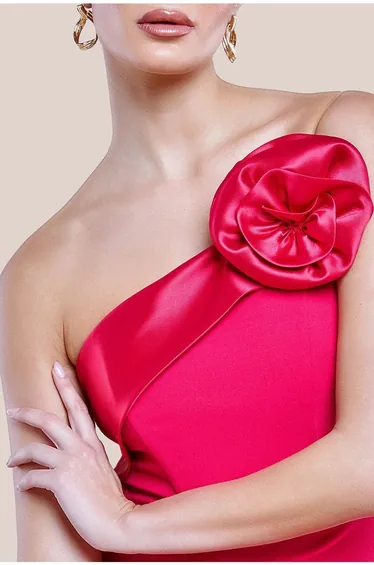 Goddiva Satin Corsage Scuba Crepe Midi Dress - Magenta