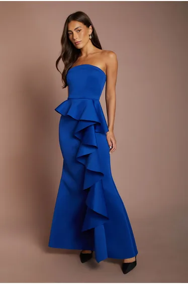 Bandeau Ruffle Stretch Crepe Maxi Dress