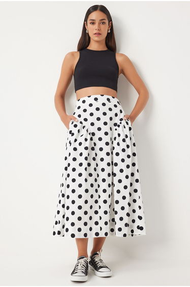 Women's White Polka Dot Summer Poplin Skirt