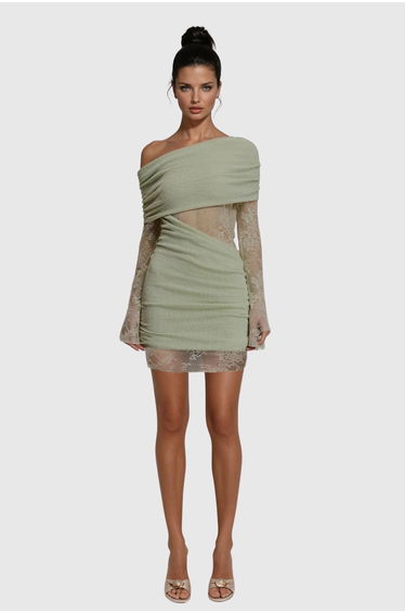Dagrun Knit Ruch Lace Mini Dress