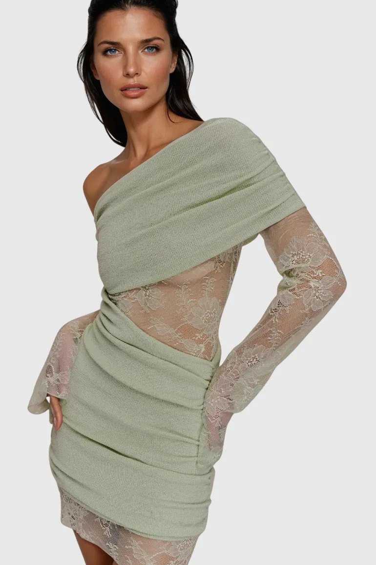 Dagrun Knit Ruch Lace Mini Dress - 5