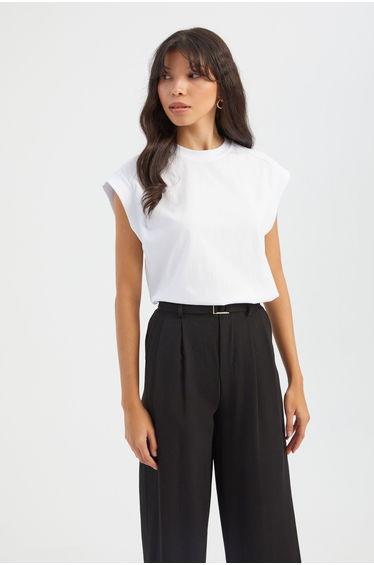 Crew Neck Padded Shoulder Casual T-shirt