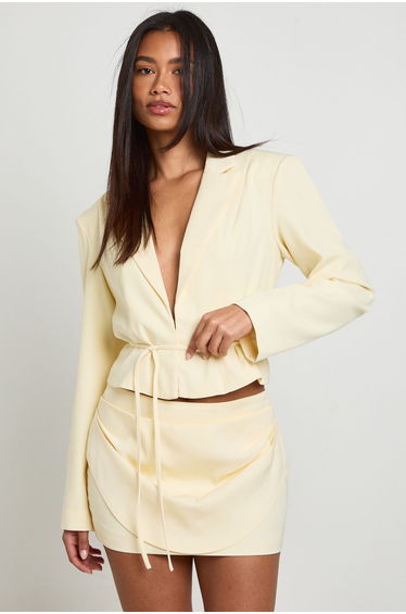 Draped Tailored Mini Skirt - lemon