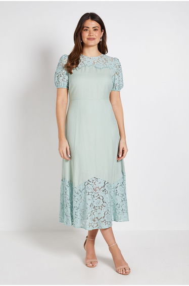 Lace Puff Sleeve Midi Dress