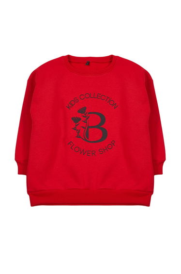 Red Girl Seasonal-Thin Slogan Cotton Knitted Sweatshirt