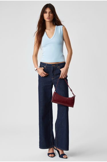 GRIMELANGE LESCOSA Women's Slim Fit V-Neck Sleeveless Blue Blouse