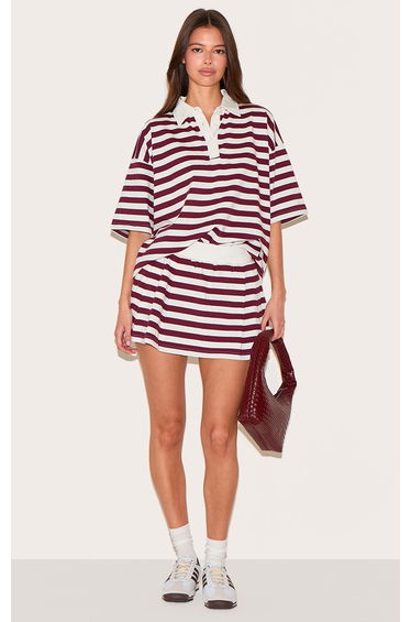 Red Striped Pleated Mini Tennis Skort