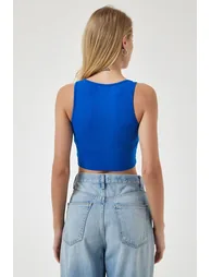 Women's Cobalt Blue White Strappy 2-Pack Crop Knitted Blouse - 5